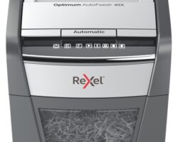 Rexel Optimum AutoFeed 45X Destructora Automatica de Corte en Particulas- 20L - Alimentacion Automatica 45 hojas - Ranura Manual 6 Hojas - Anti Atasco