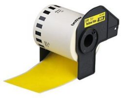 Brother DK22606 - Etiquetas Genericas de Tamaño personalizado - Ancho 62mm x 15,24 metros - Texto negro sobre fondo amarillo
