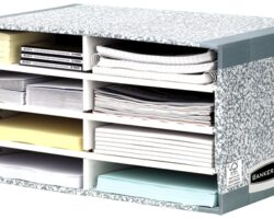 Fellowes Bankers Box Clasificador de Sobremesa - Montaje Automatico Fastfold - Carton Reciclado Certificacion FSC - Color Gris