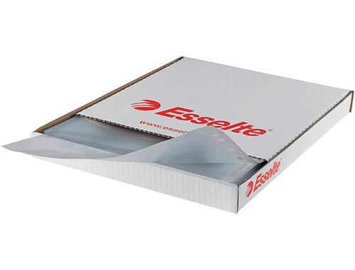 Esselte Pack de 100 Fundas Multitaladro Portadocumentos - Formato Folio - 16 Taladros - 80 Micras - Piel de Naranja - Color Transparente