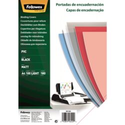 5100301 Fellowes Pack de 100 Portadas para Encuadernar de PVC A4 - 180 Micras - Acabado de Calidad - Color Negro