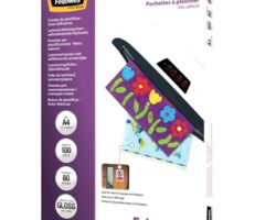 Fellowes Pack de 100 Fundas Autoadhesivas para Plastificar Brillo A4 - 80 Micras - Alta Calidad - Transparente