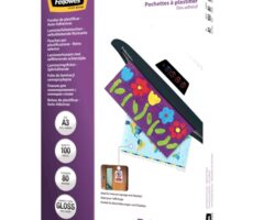 Fellowes Pack de 100 Fundas AutoAdhesivas para Plastificar Brillo A3 - 80 Micras - Alta Calidad - Transparente