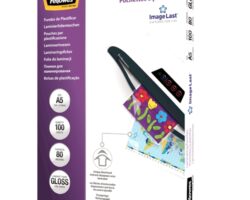Pack de 100 fundas para plastificar Fellowes Apex A5 de 80 micras transparentes con acabado brillo