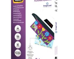 Pack de 100 fundas para plastificar Fellowes Apex A4 de 80 micras transparentes con acabado brillo