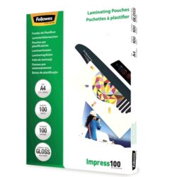 fundas-plastificar-brillo-fellowes-a4-100-micras Pack de 100 fundas para plastificar Fellowes tamaño A4 y 100 micras de grosor
