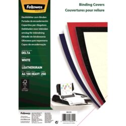 5370104_2 Fellowes Pack de 100 Portadas de Carton Simil Piel Delta Cuero A4 - 250 gr - Color Blanco