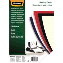 Fellowes Pack de 100 Portadas de Carton Brillo Chromolux A4 - 250 gr - Alta Calidad - Color Negro