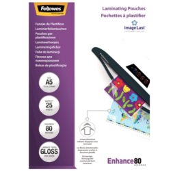 5396003_1 Fellowes Pack de 25 Fundas para Plastificar Brillo A5 - 80 Micras - Alta Calidad - Transparente