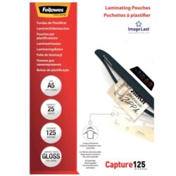 5396101_1 Fellowes Pack de 25 Fundas para Plastificar Brillo A5 - 125 Micras - Alta Calidad - Transparente