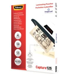 Caja de 100 fundas para plastificar Fellowes formato A4 con acabado mate antirreflejos de 80 micras