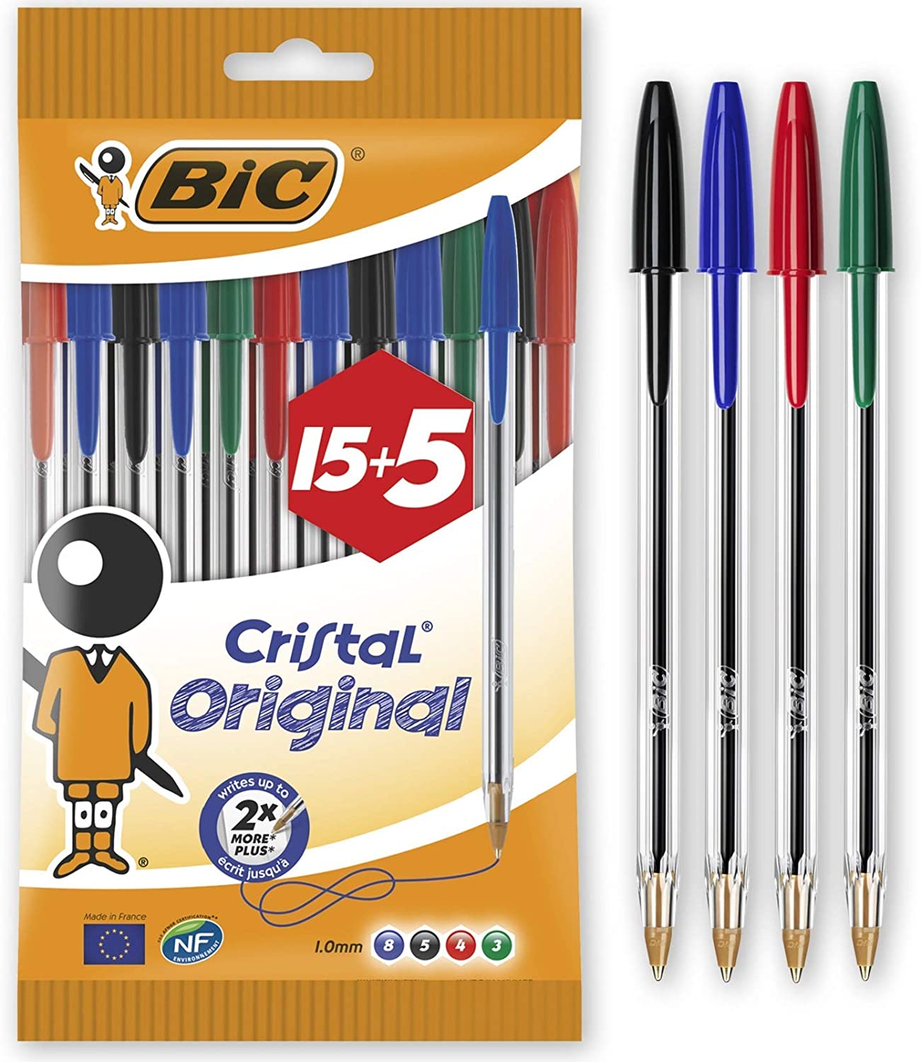 Bic Cristal Original 15+5 Pack de 20 Boligrafos Colores Surtidos