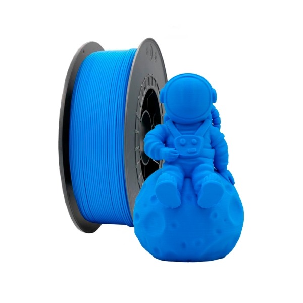 filamento-pla-azul-claro-1-75mm-1kg Bobina de filamento PLA Azul Claro de 1.75mm y 1kg para impresora 3D, material termoplástico ecológico de gran rigidez y tono azul celeste uniforme.