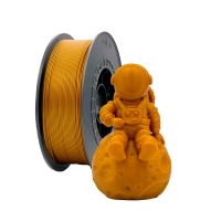 Bobina de filamento PLA Oro de 1.75mm y 1kg para impresora 3D, material termoplástico ecológico de gran rigidez y acabado metálico dorado uniforme.