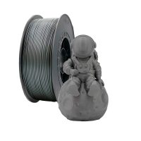 filamento-pla-plata-1-75mm-1kg Bobina de filamento PLA Plata de 1.75mm y 1kg para impresora 3D, material termoplástico ecológico de gran rigidez y acabado metálico gris uniforme.