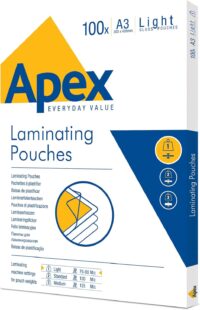 fundas-plastificar-fellowes-apex-a3-75-micras Pack de 100 fundas para plastificar Fellowes Apex A3 de 75 micras transparentes con acabado brillo