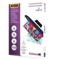 fundas-plastificar-fellowes-apex-a3-80-micras Pack de 100 fundas para plastificar Fellowes Apex A3 de 80 micras transparentes con acabado brillo