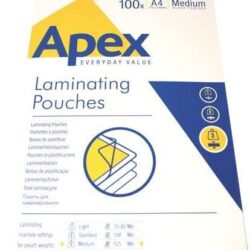 fundas-plastificar-fellowes-apex-a4-125-micras-water-resistant Pack de 100 fundas para plastificar Fellowes Apex A4 de 125 micras resistentes al agua con acabado brillo