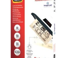 Pack de 100 fundas para plastificar Fellowes Apex A4 de 125 micras transparentes con acabado brillo