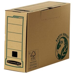 Fellowes Bankers Box Earth Caja de Archivo Definitivo Folio 100mm - Montaje Manual - Carton Reciclado Certificacion FSC - Color Marron