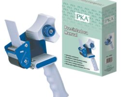 Precintadora manual Dohe PKA con mango ergonómico y cuchilla de acero en color gris y azul