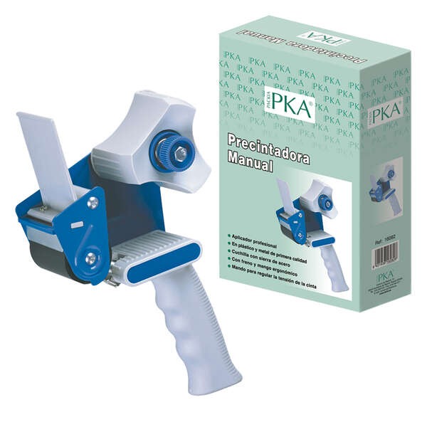 precintadora-manual-dohe-pka-cuchilla-acero Precintadora manual Dohe PKA con mango ergonómico y cuchilla de acero en color gris y azul