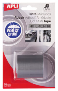 13678_1 Apli Cinta Americana Multiusos - 50mm x 5m - Resistente al Agua y a la Intemperie - Adhesivo Fuerte y Duradero - Gris