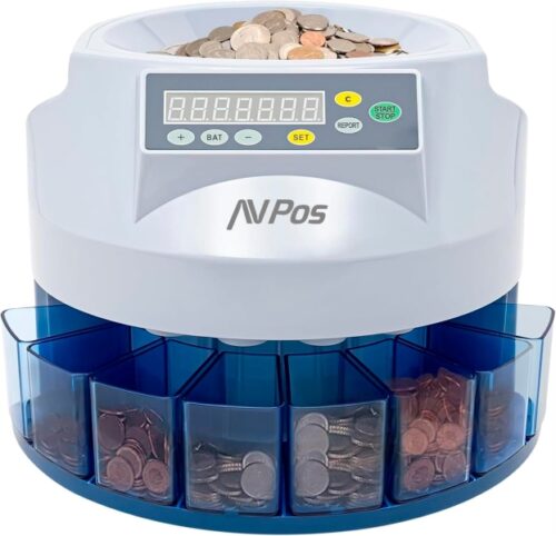 AVPos Contador/Clasificador de Monedas CCM6 - Monedas Desde 1 Centimo Hasta 2 Euros - Color Negro