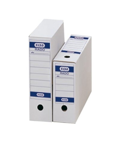 Elba Caja de Archivo Definitivo Folio – Resistente y Duradera – Ideal para Organizar Documentos – Color Blanco y Azul