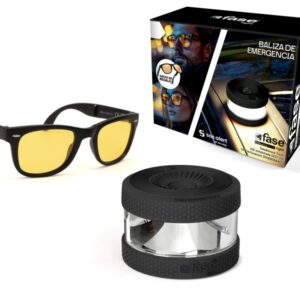 Fase Light Baliza de Señalizacion de Emergencia V16 Conectada con DGT + Gafas Conduccion Nocturna - Proteccion IP54 - Datos hasta Junio 2038 - Color Negro
