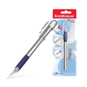 Erichkrause Cuchilla de Precision para Cortes de Papel - Cuerpo Metalico con Agarre de Goma - Cuchilla Segmentada de Acero - Resistente a la Corrosion