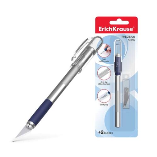 Erichkrause Cuchilla de Precision para Cortes de Papel - Cuerpo Metalico con Agarre de Goma - Cuchilla Segmentada de Acero - Resistente a la Corrosion
