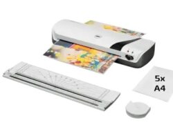 GBC Inspire+ A4 Set de Plastificadora + Recortadora de Esquinas + Cizalla + Paquete de 5 Bolsas de Plastificacion A4