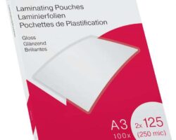 Caja de 100 láminas de plastificar Ibico A3 de 125 micras con acabado brillante transparente