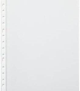 Pardo Pack de 100 Fundas Multitaladro A4 Transparentes 90 Micras - Acabado Cristal - Refuerzo en Blanco