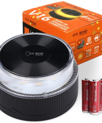 SOS Road Baliza de Señalizacion de Emergencia en Carretera V16 – Homologada por la DGT – GPS y SIM Integrada – Conectividad DGT 3.0 – Visibilidad 1 km – Base Magnetica – Proteccion IP54