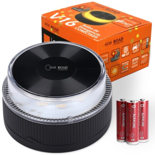 Road Baliza de Señalizacion de Emergencia en Carretera V16 - Homologada por la DGT - GPS y SIM Integrada - Conectividad DGT 3.0 - Visibilidad 1 km - Base Magnetica - Proteccion IP54