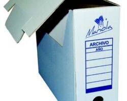Caja de archivo definitivo Mariola tamaño folio lomo 100mm blanco y azul