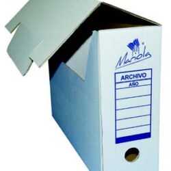 Caja de archivo definitivo Mariola tamaño folio lomo 100mm blanco y azul