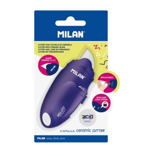 Cúter de hoja cerámica Milan Capsule serie Acid color azul con sistema de bloqueo