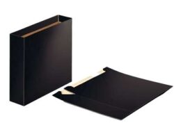 Cajetín de cartón Esselte color negro tamaño folio para archivadores de lomo 75mm, ideal para organización de documentos y almacenamiento de oficina.