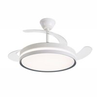 Ventilador de techo Daewoo de 106 cm con luz LED integrada, aspas retráctiles y motor de 30W de bajo consumo para oficinas profesionales.