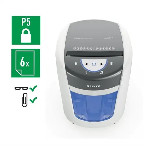 Destructora de Papel Leitz IQ OptiMax Home Office 225 con Tecnología de Giro y Corte de Micropartículas P5