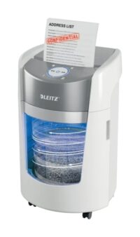 Destructora de papel Leitz IQ OptiMax Home Office 350 con corte de seguridad DIN P5 y papelera de 22L ideal para optimización y rendimiento en la oficina